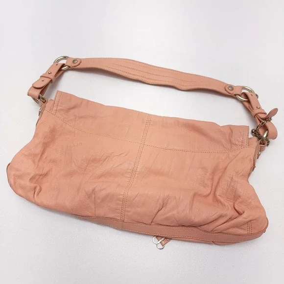 Hayden Harnett Handbag Salmon Coral Soft Leather Shoulder Bag‎ Purse Twist Lock - Picture 2 of 8